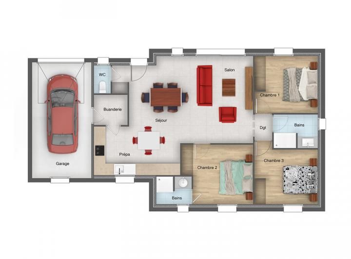 Plan Maison 3 chambres de 85 m²